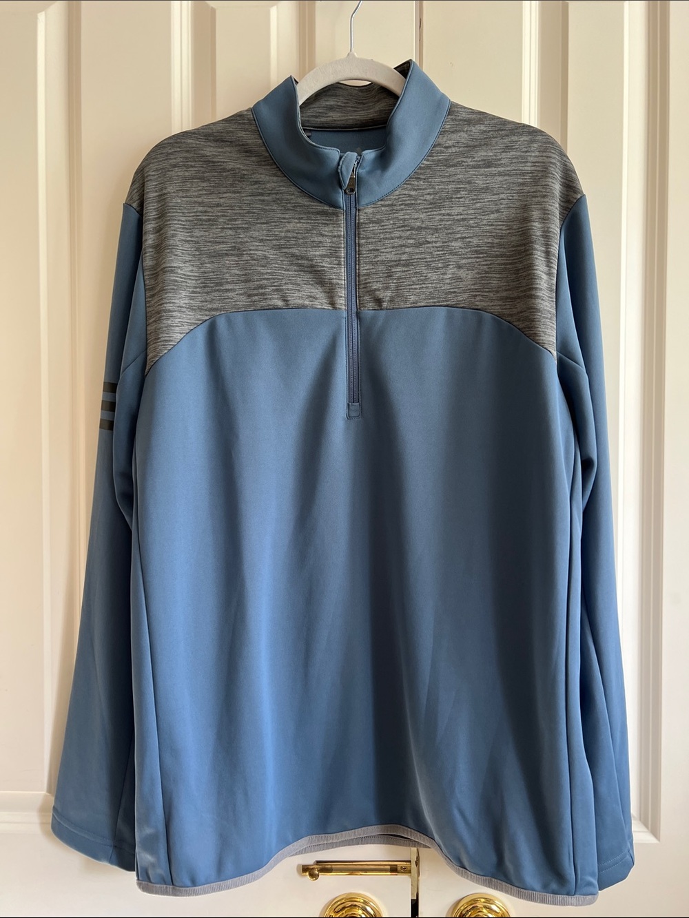adidas Men's Long Sleeve Quarter-Zip Pullover - Slate Blue & Heather Gray Large